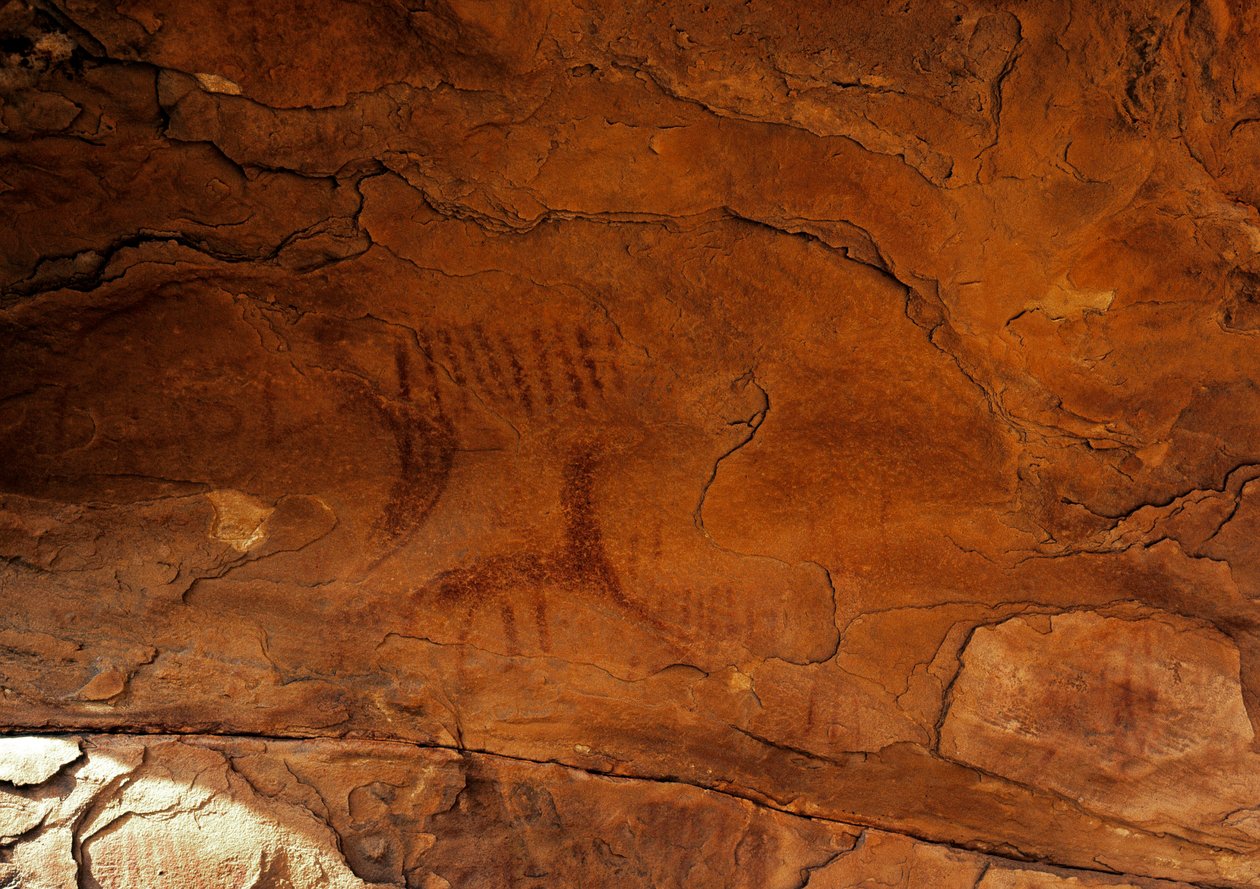 Prehistory: wall painting. Stone Age 5000-2000 BC. Taghit, Haut plateau du Hoggar (Ahaggar), Algeria by Prehistoric Prehistoric