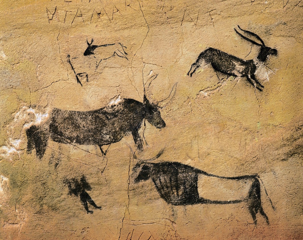 Rock Art: Cervids and Cows. From Spain, El Cogul, Cave dels Moros. Prehistory, Mesolithic by Prehistoric Prehistoric