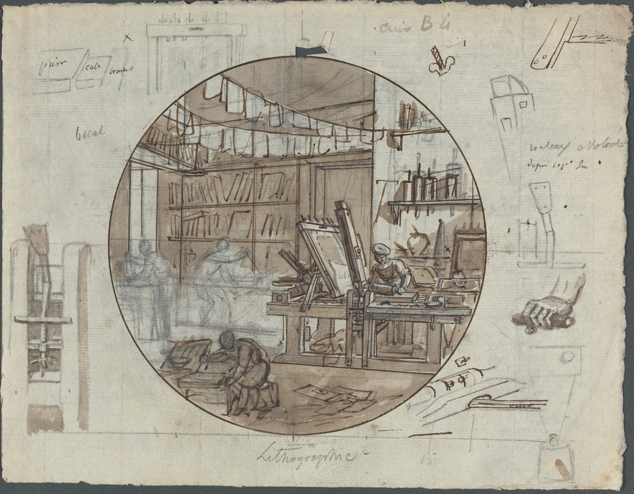 Lithographic Workshop by Probably French 19th Century