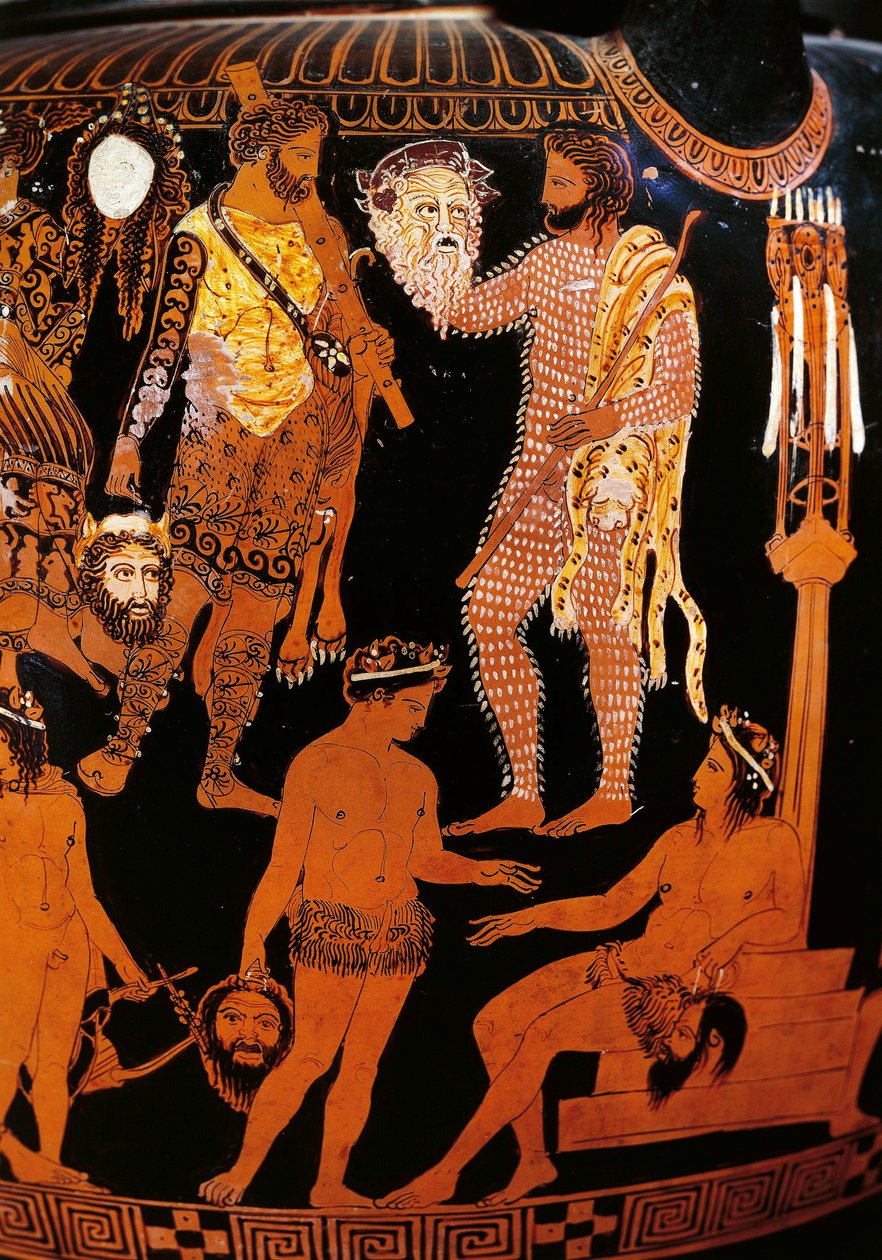 Vase of Pronomos, crater with red figures (detail) by Promonos Painter