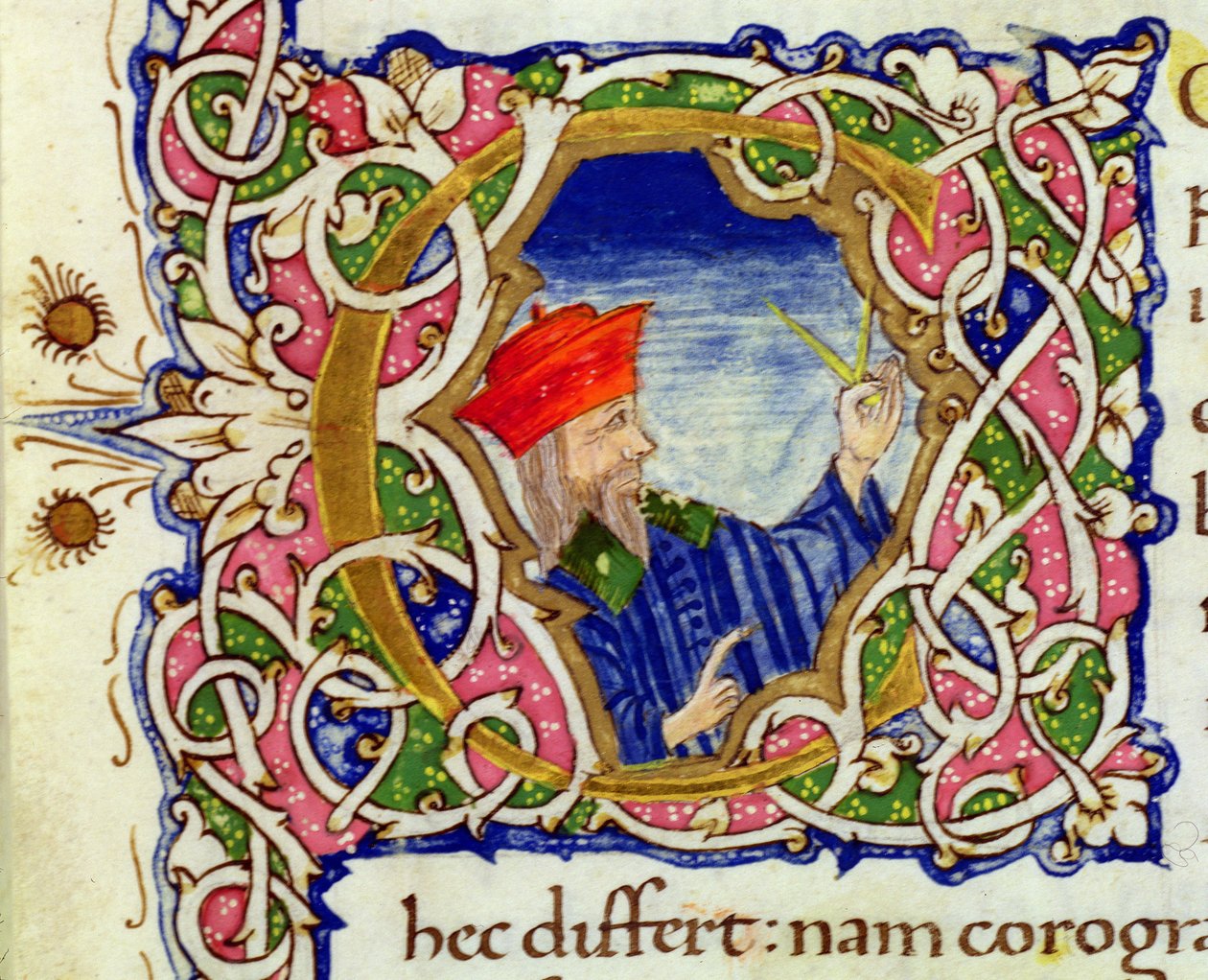 Historiated initial 'C' with a portrait of Ptolemy from a Map of the World