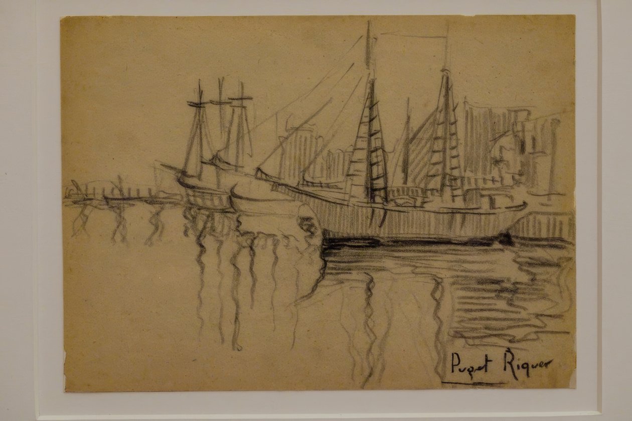 Sailboats, Narcís Puget Riquer, Charcoal Drawing, Puget Museum, Noble House of Can LLaudis, Dalt Vila, Ibiza, Balearic Islands, Spain by Puget Riquer