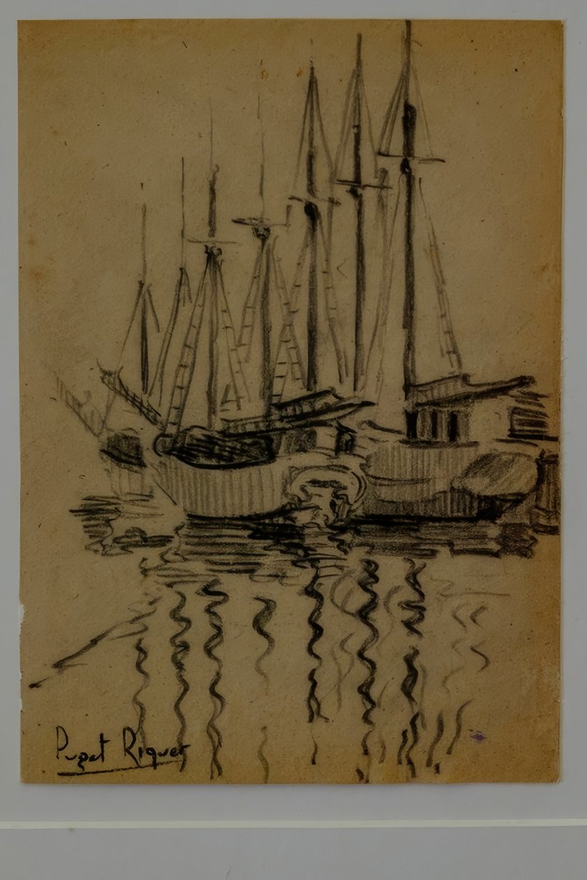Sailboats, Narcís Puget Riquer, Charcoal Drawing, Puget Museum, Noble House of Can LLaudis, Dalt Vila, Ibiza, Balearic Islands, Spain by Puget Riquer