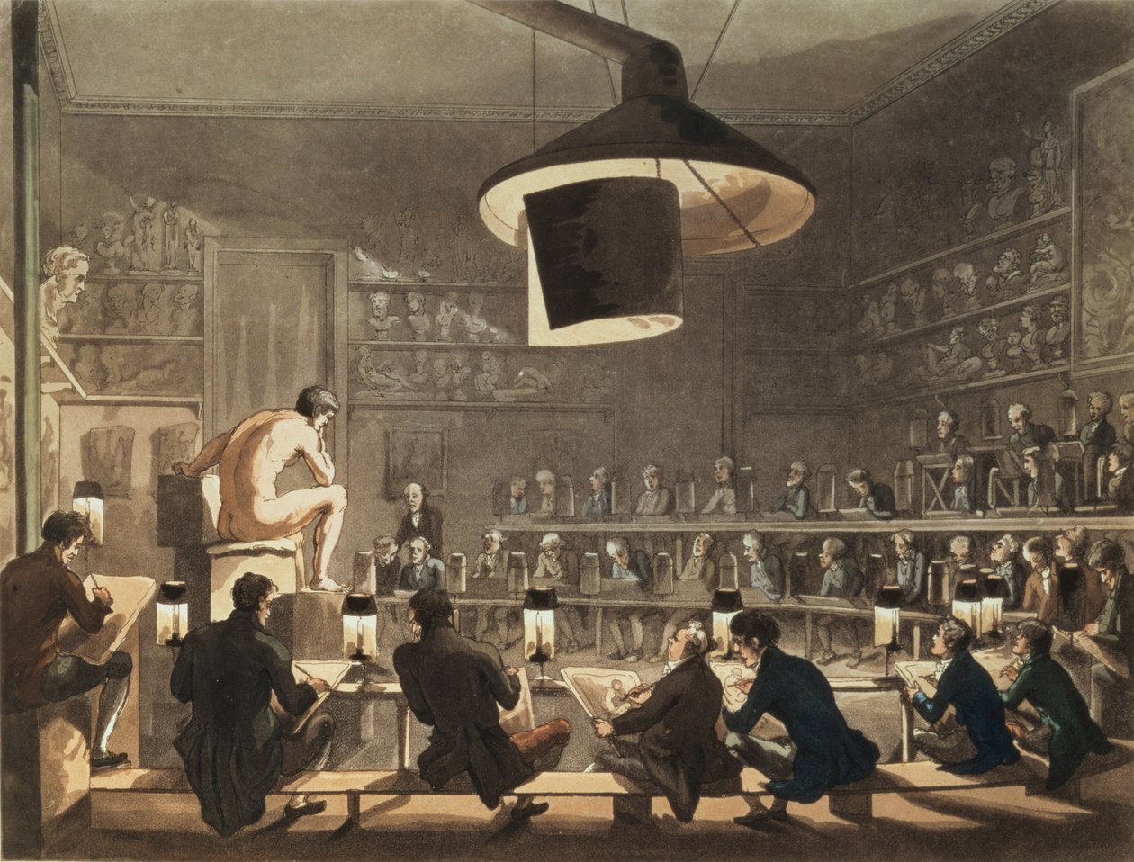 Drawing from Life at the Royal Academy, Engraved by Richard Banks Harraden by Pugin and Rowlandson