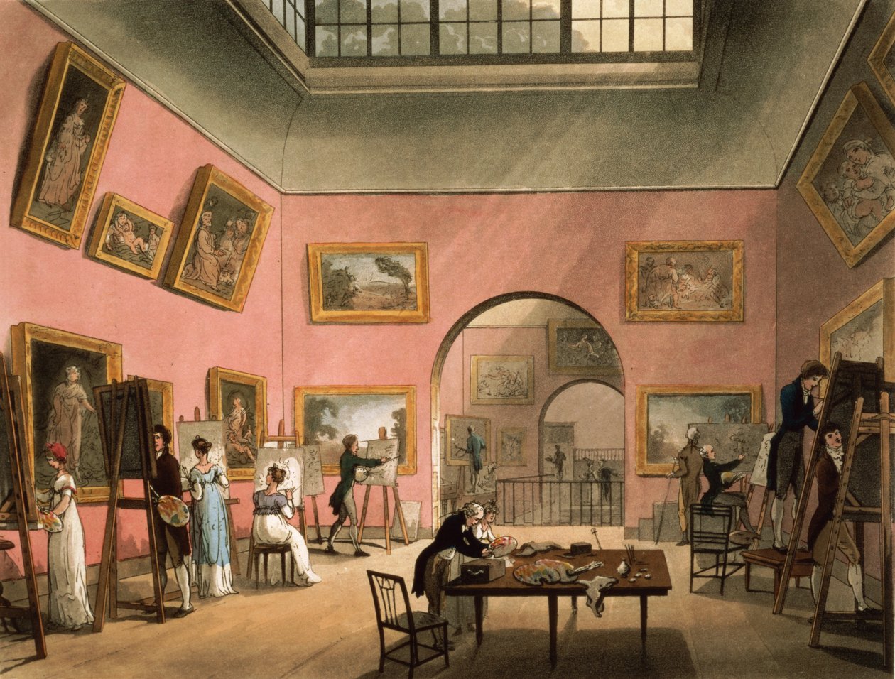 Students Learning to Paint and Making Copies of Pictures at the British Institution, Pall Mall, from Ackermann