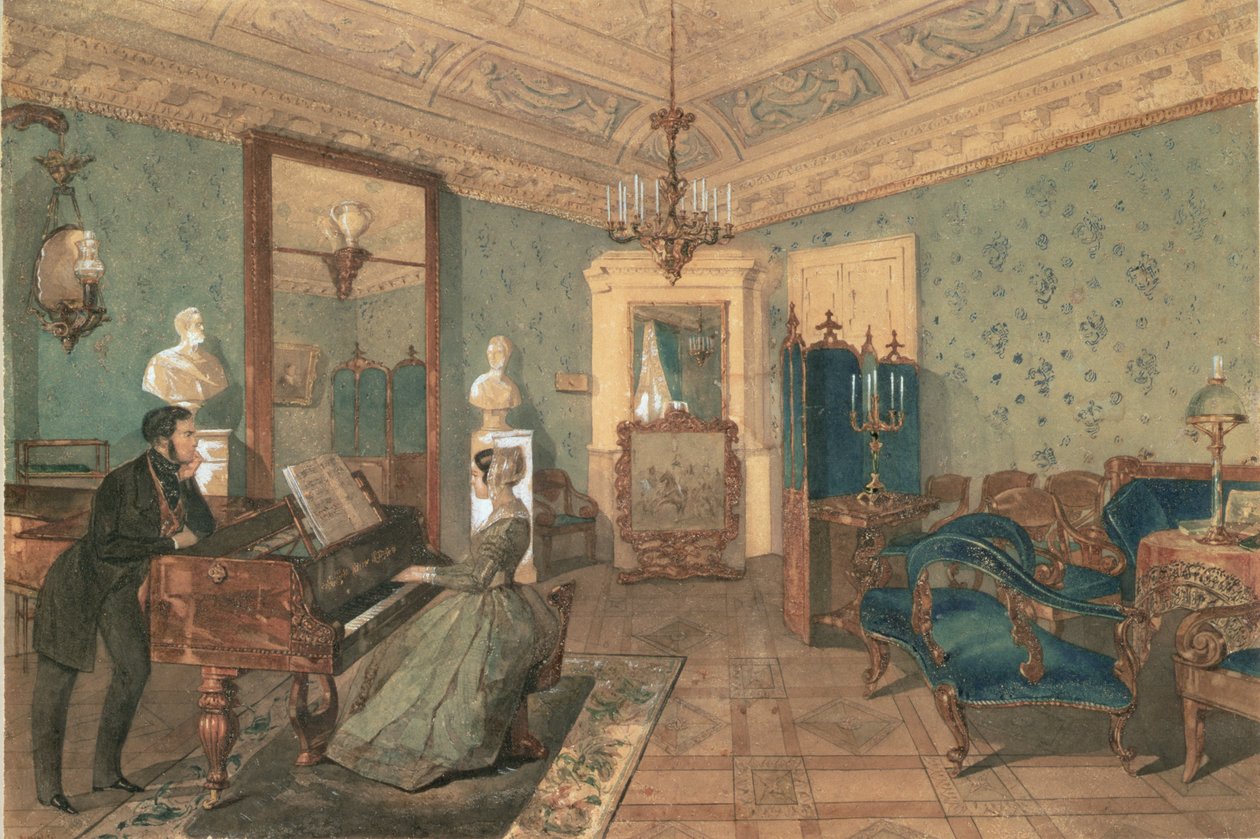 Interior of the Drawing Room in the House of Baron Stieglitz in St. Petersburg, 1841 by Pyotr Fyodorovich Sokolov