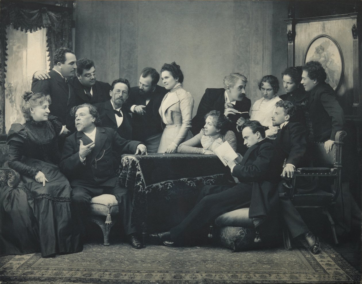 Anton Chekhov between actors of the play The Seagull by Pyotr Petrovich Pavlov