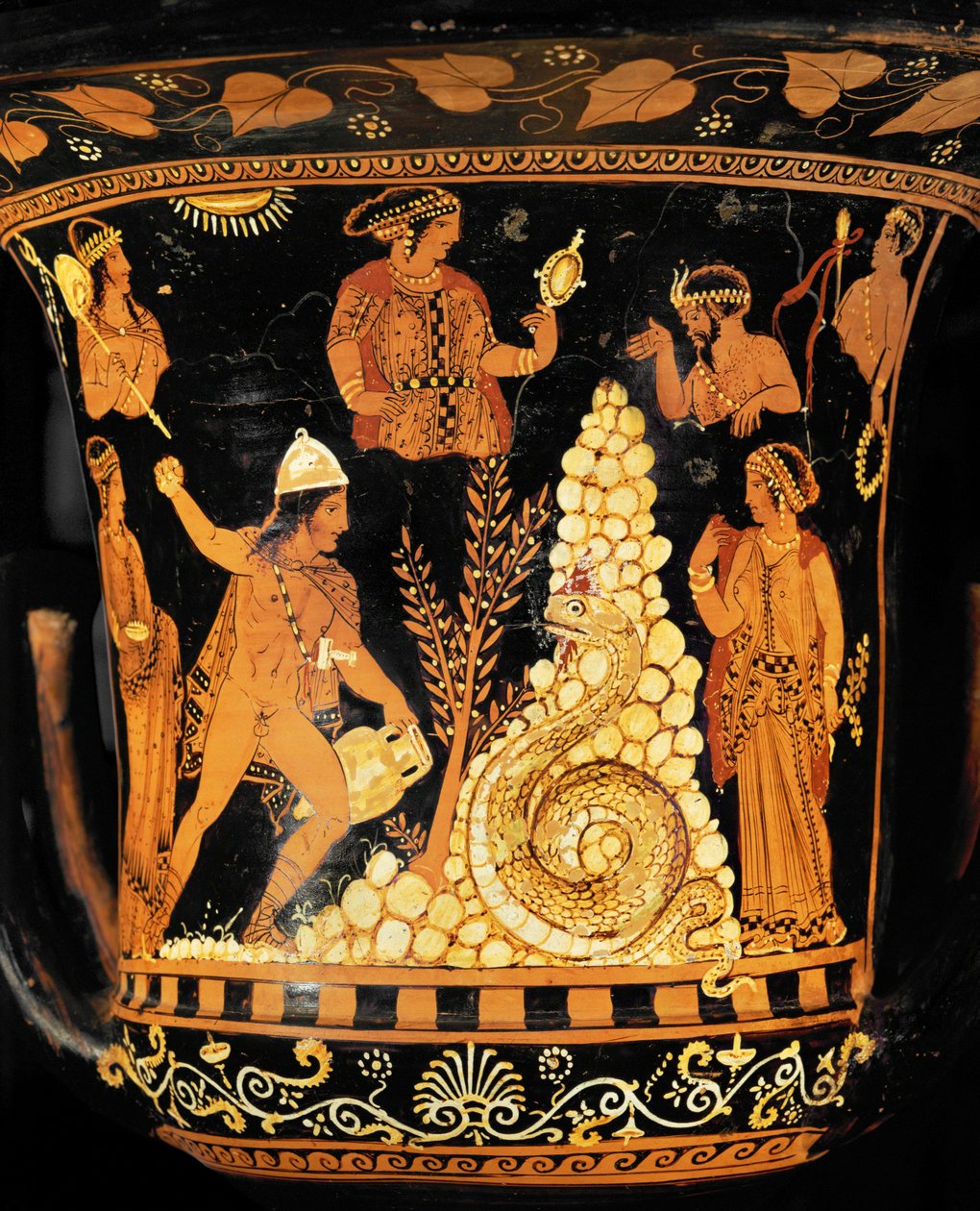 Red-Figured Crater: King Cadmos, an Amphora in One Hand, Throws Stones at the Dragon by Python Python