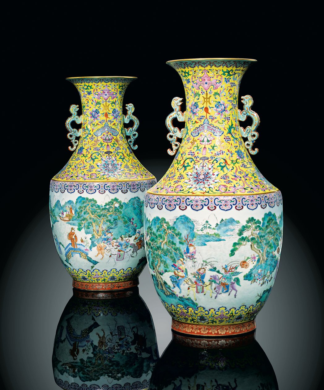 A Pair of Imperial Famille Rose Vases by Qing Dynasty   Jiaqing Period Chinese School