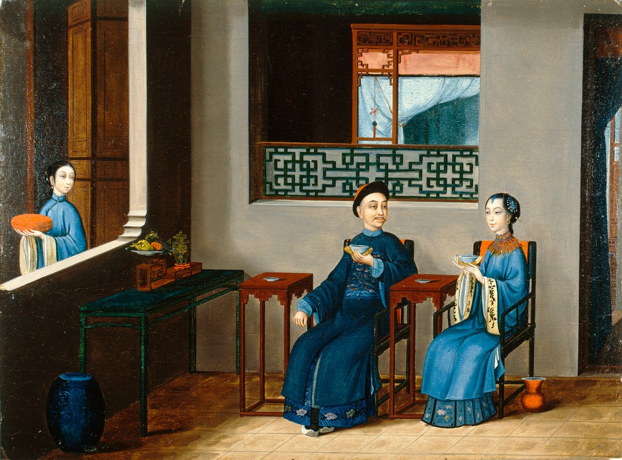 A Couple Drinking Tea by Qing Dynasty Chinese School