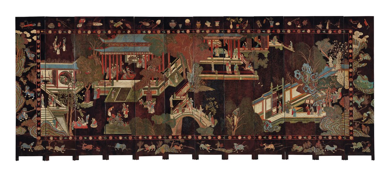 Twelve-fold coromandel screen, 18th century by Qing Dynasty Chinese School