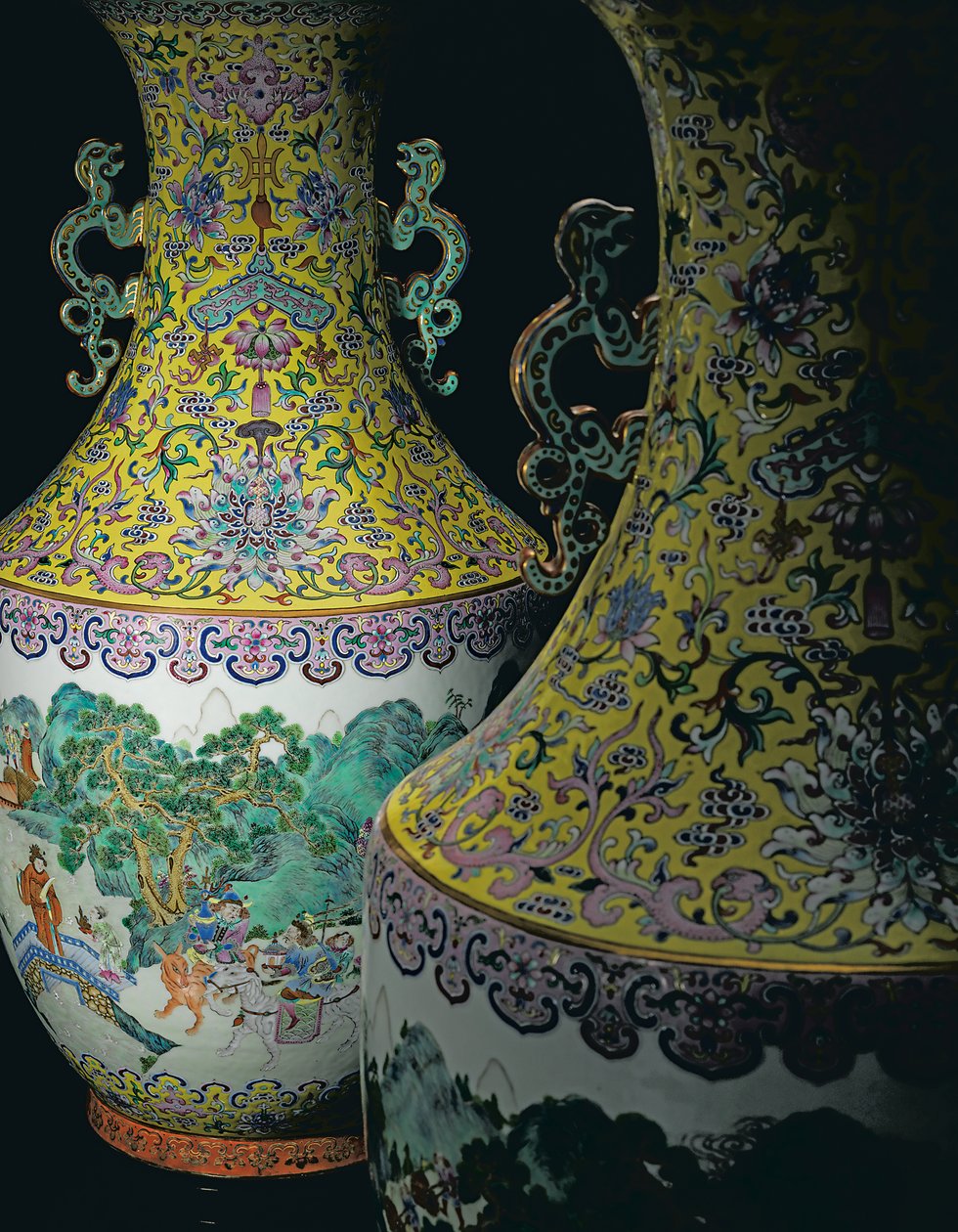 A Pair of Imperial Famille Rose Vases by Qing Dynasty   Jiaqing Period Chinese School