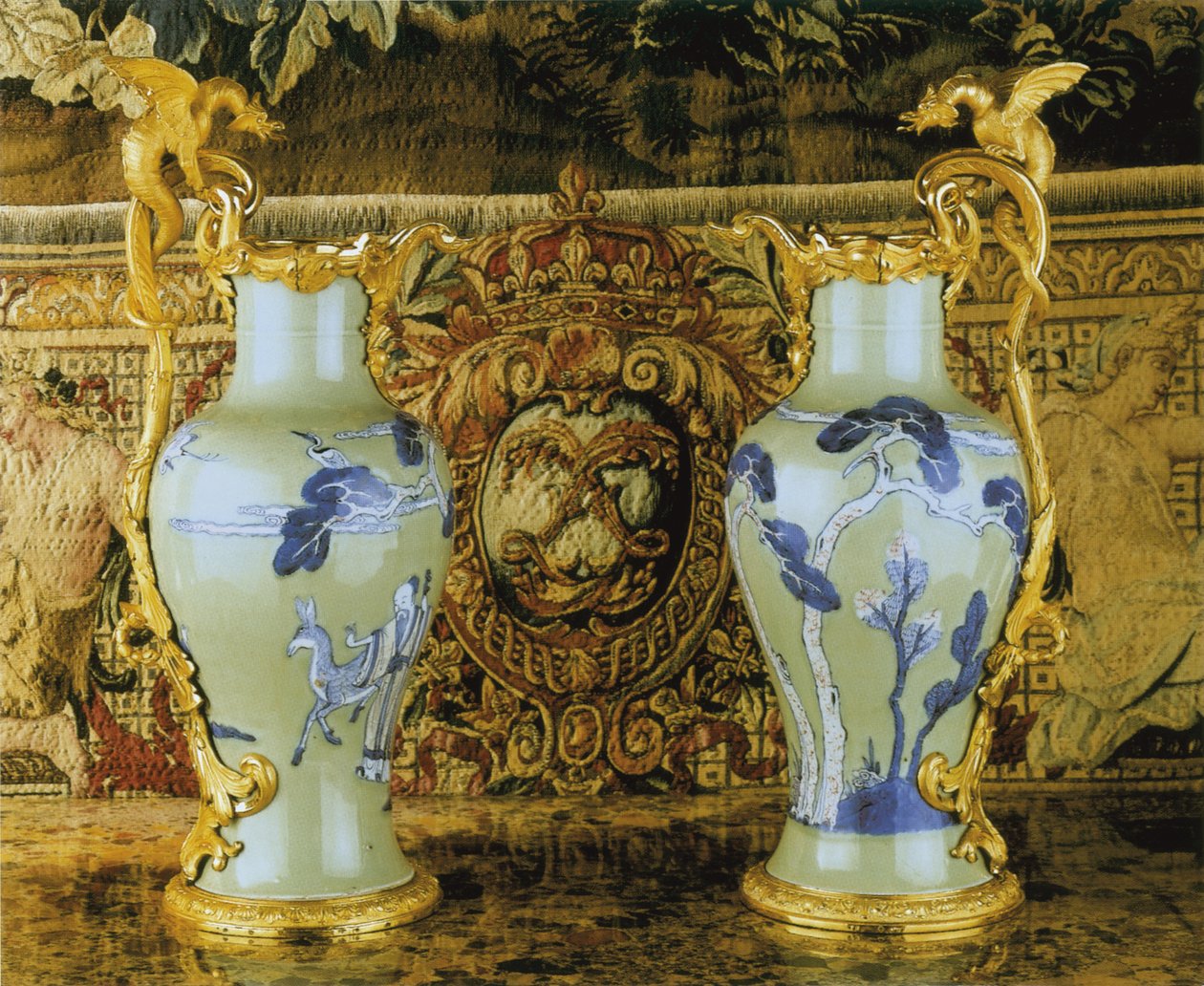 A pair of Louis XV ewers by Qing Dynasty   Kangxi Period Chinese School