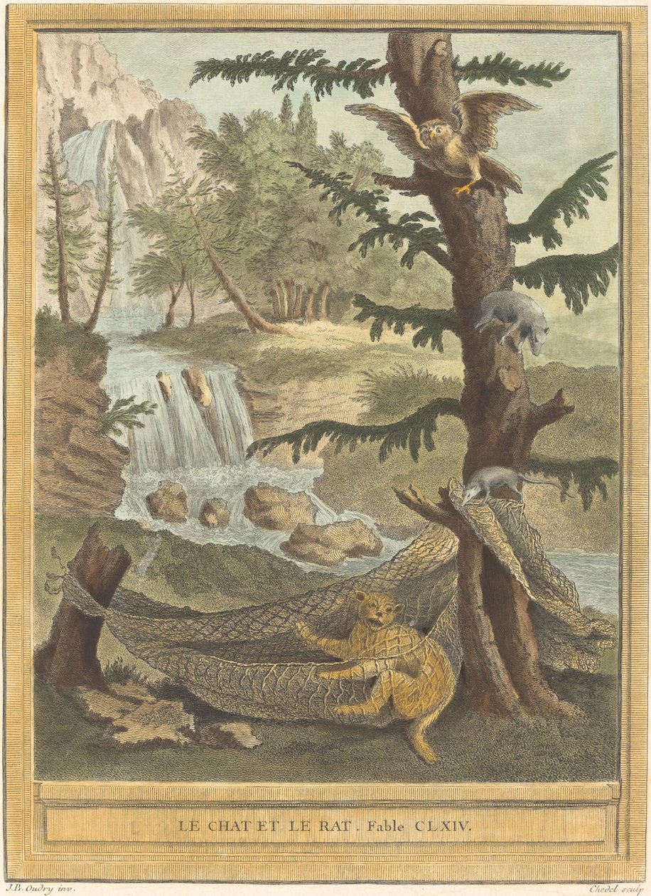 The Cat and the Rat by Quentin Pierre Chedel after Jean Baptiste Oudry