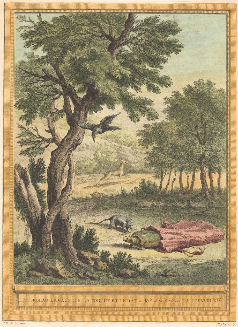 The Crow, the Gazelle, the Tortoise, and the Rat by Quentin Pierre Chedel after Jean Baptiste Oudry