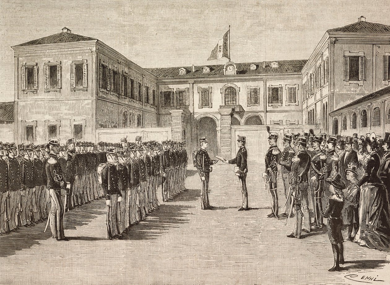 Prince Vittorio Emanuele, Count of Turin, gives degrees to cadets of military academy of Milano, Italy, March 14 by Quinto Cenni