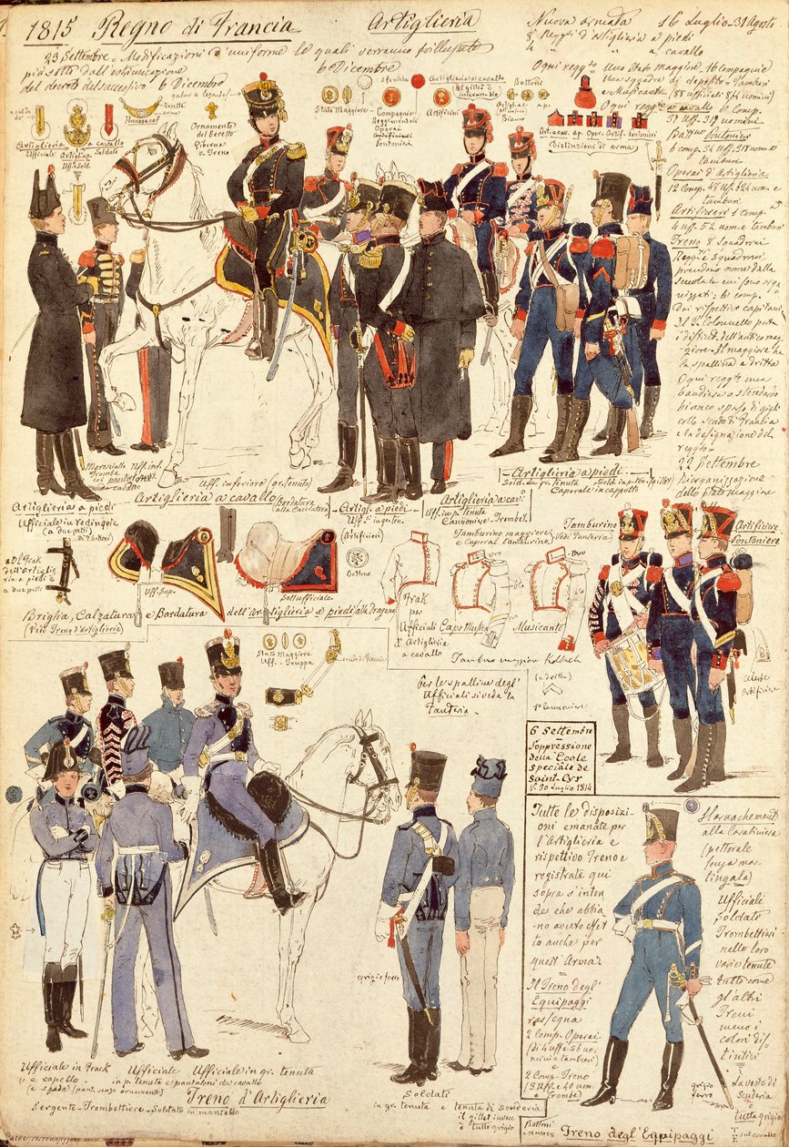 Uniforms of Artillery of Kingdom of France, color plate by Quinto Cenni