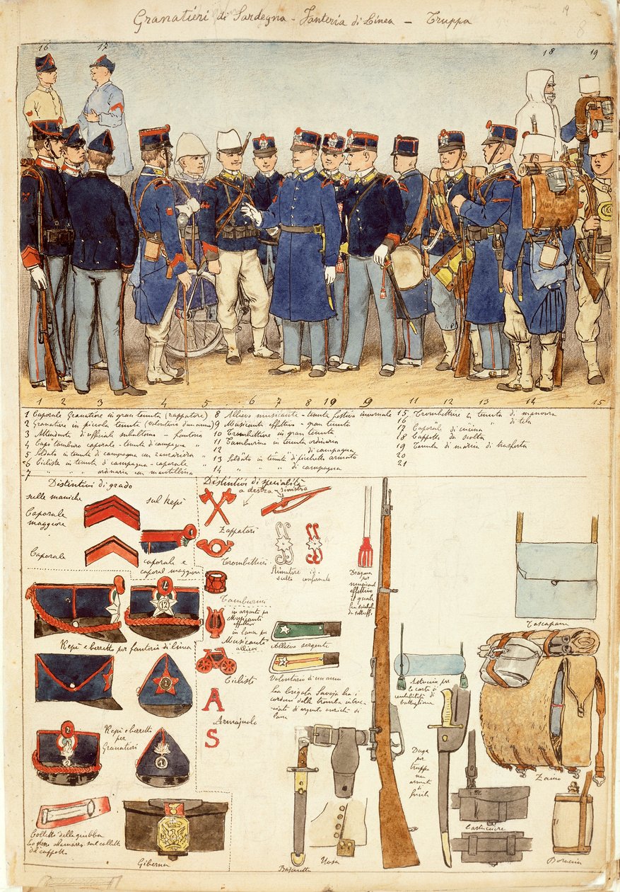 Uniforms of Grenadiers of Sardinia, Line Infantry, Troop of Kingdom of Italy by Quinto Cenni by Quinto Cenni