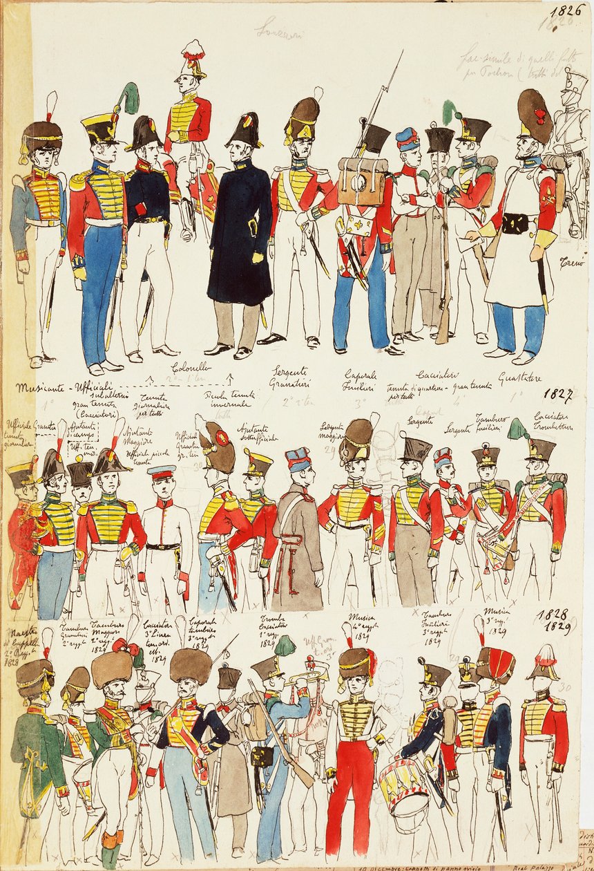Various uniforms, dating from 1826 to 1829 by Quinto Cenni