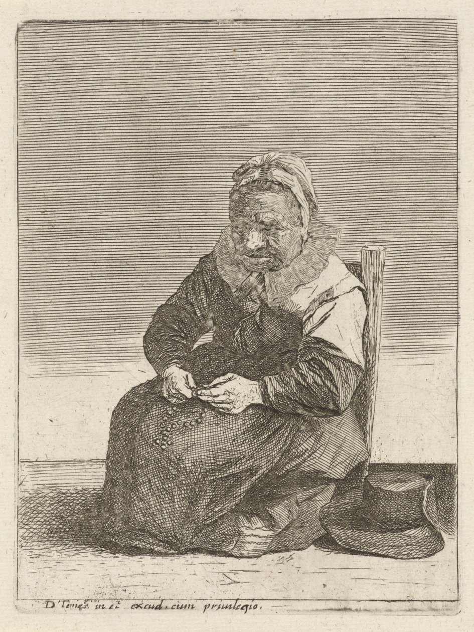 Old Woman with a Rosary (Series: Farmers in Full Length) by Quirin Boel (attributed to)
