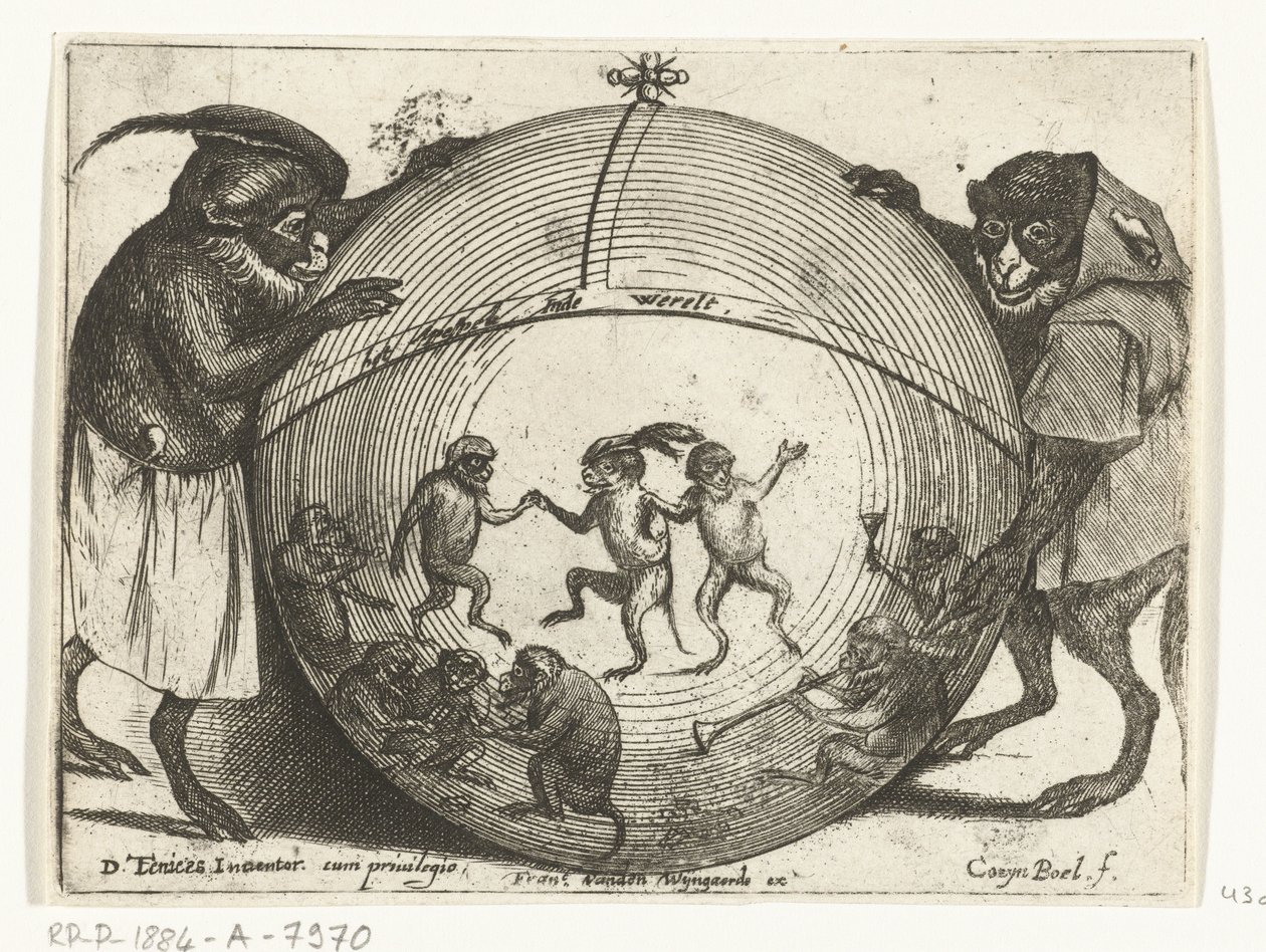 Two Monkeys Holding a Globe by Quirin Boel