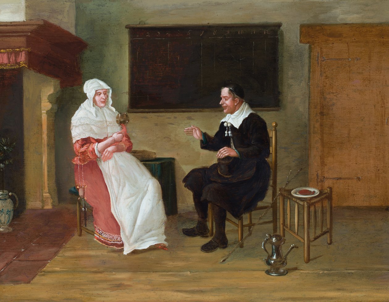 An interior with a seated man and woman by Quiringh Gerritsz. van (attr.to) Brekelenkam