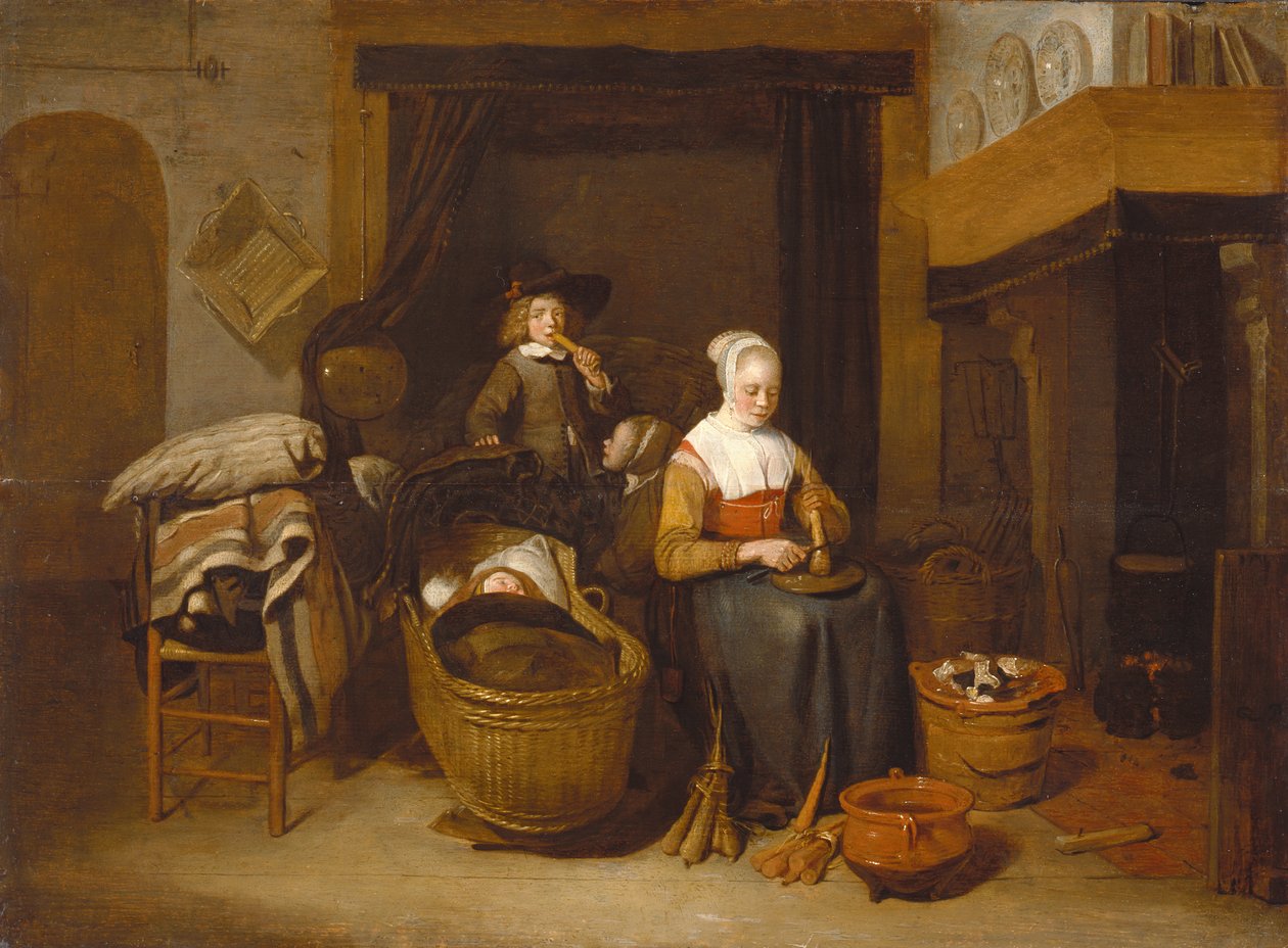 A Family Seated Round a Kitchen Fire by Quiringh Gerritsz. van Brekelenkam
