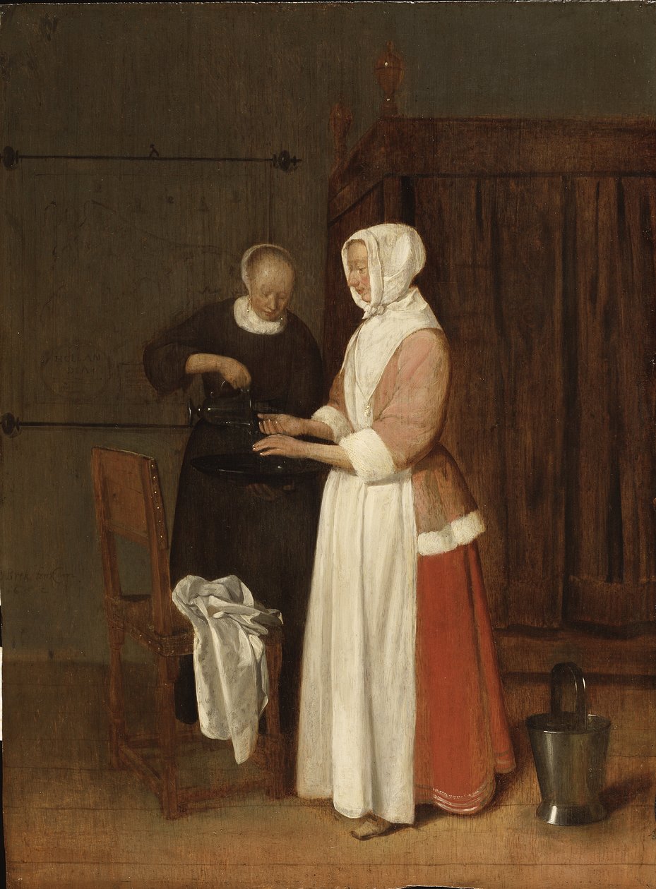 A Woman Washing Her Hands by Quiringh Gerritsz. van Brekelenkam