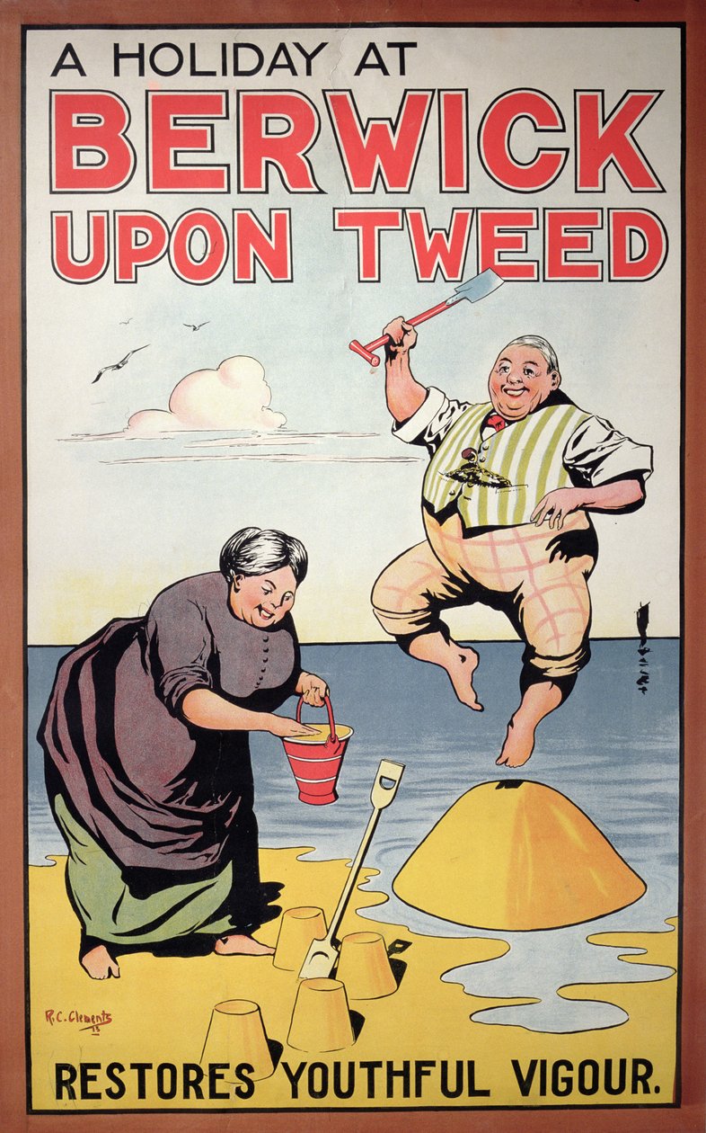 A Holiday at Berwick Restores Youthful Vigour, tourism poster by R.C. Clements