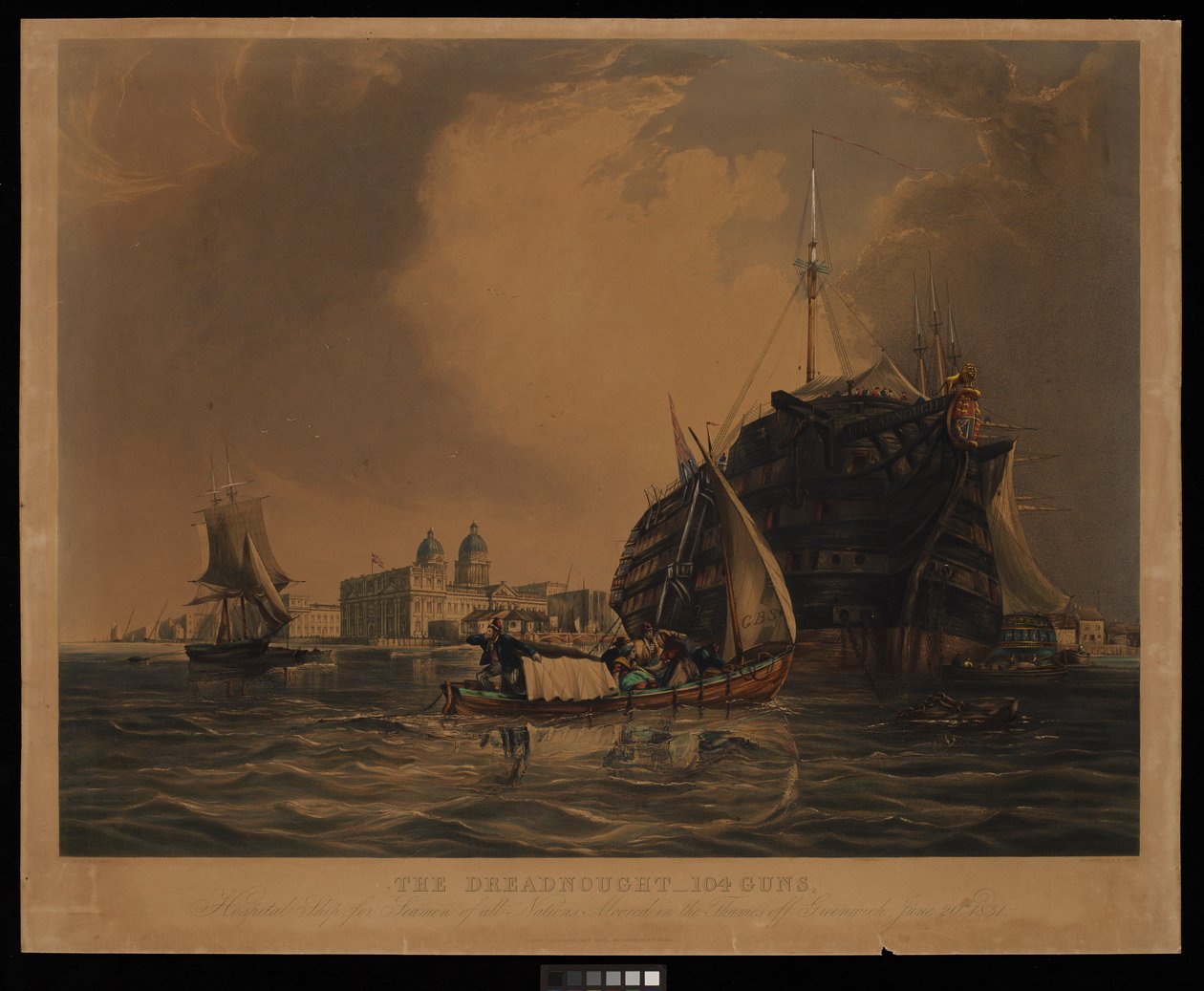 The Dreadnought 104 Guns, Hospital Ship for Seamen of All Nations, Moored in the Thames off Greenwich, June 20th 1831 by R. W. Price