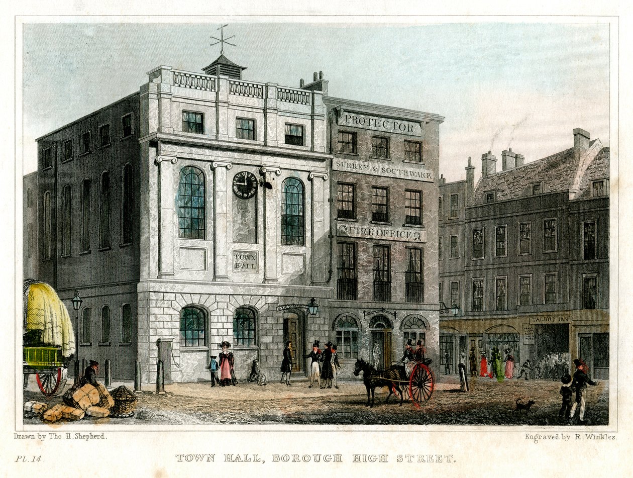 Town Hall, Borough High Street, Southwark, London by R. Winkles