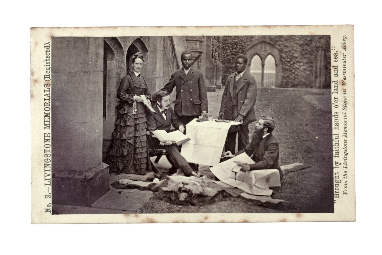 Tom and Agnes Livingstone, Abdullah Susi, James Chuma and Horace Waller, Newstead Abbey, England, June 1874 by R. and Son Allen