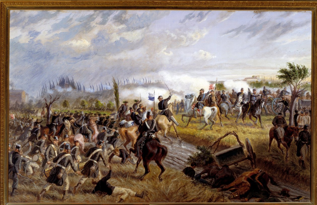 Risorgimento: The Battle of San Martino. Episode of the Battle of Solferino on 24th June 1859. Painting by Raffaele Pontremoli by Raffaele Pontremoli