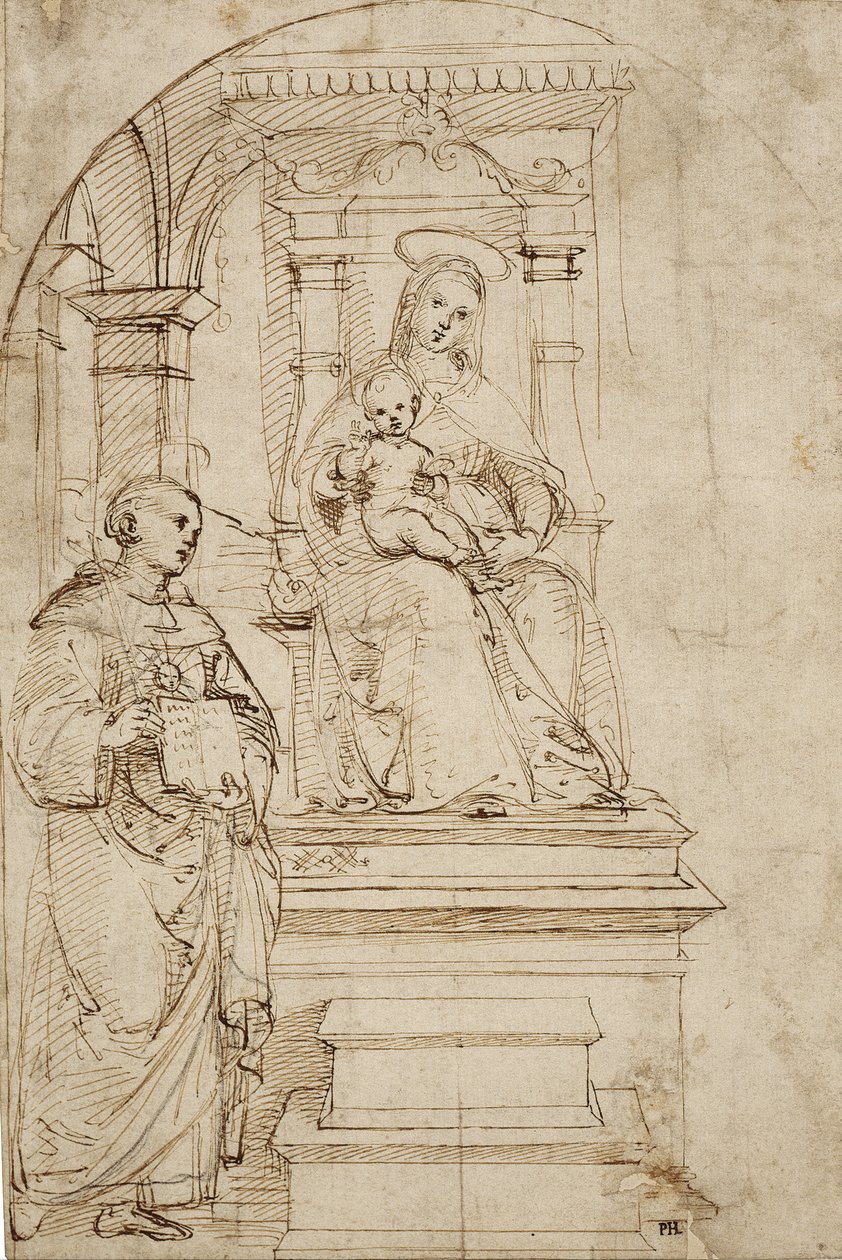 Sketch for an Enthroned Virgin and Child with St. Nicholas of Tolentino by Raffaello Sanzio Raphael