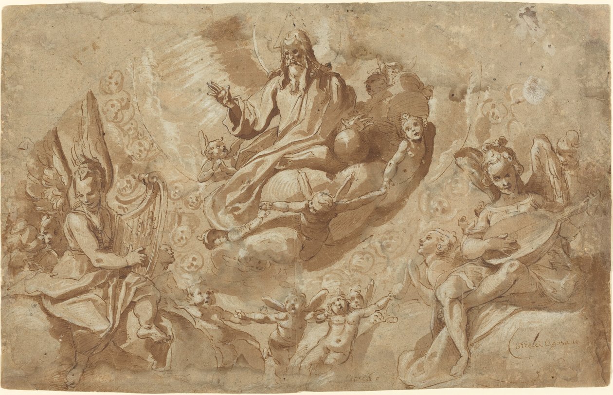 God the Father and Angels on Clouds by Raffaello Motta