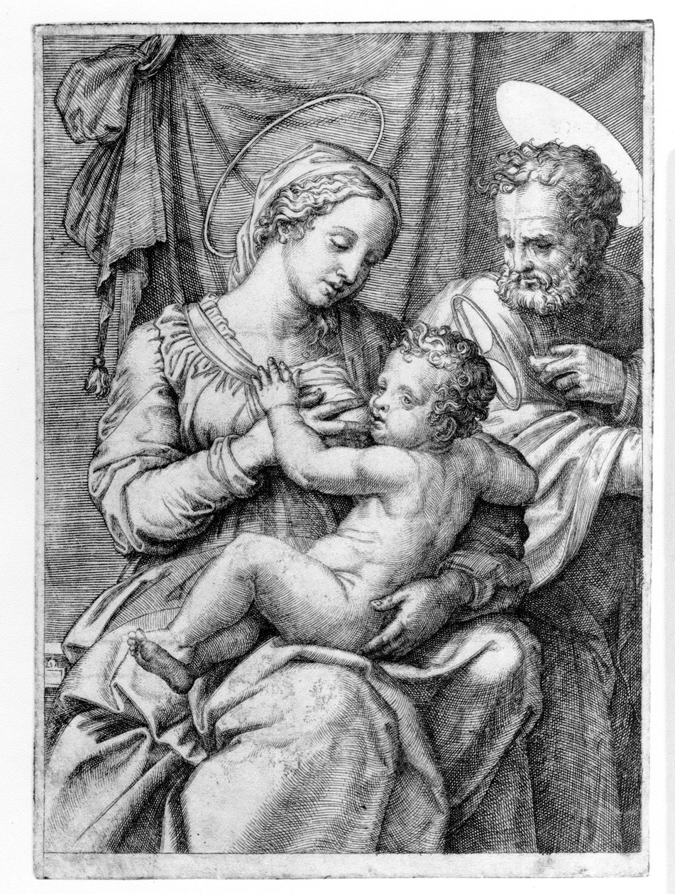 The Holy Family, Engraved by Marcantonio Raimondi by Raffaello Sanzio Raphael