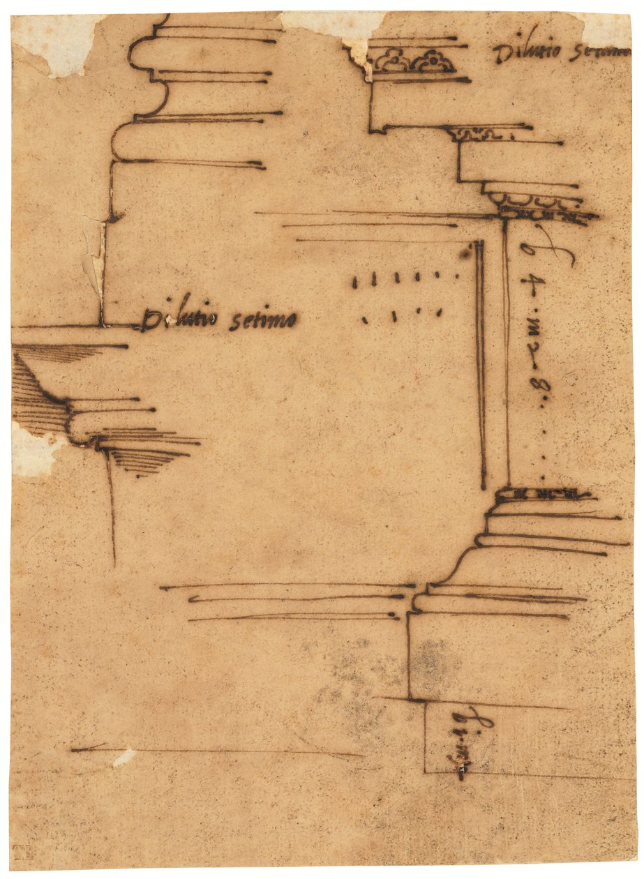 A Sketch of the Main Entablature of the Arch of Septimius Severus, Rome by Raffaello da Montelupo