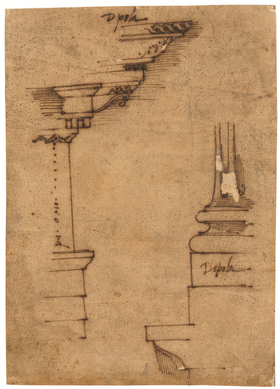 Design for an Entablature and the Base of a Pedestal by Raffaello da Montelupo