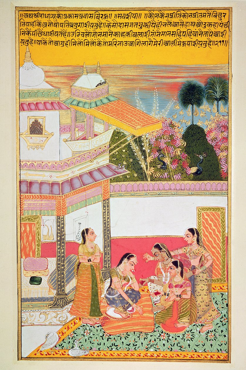 Woman dying the palms of hands, from Bundi, 1800 by Rajasthani School