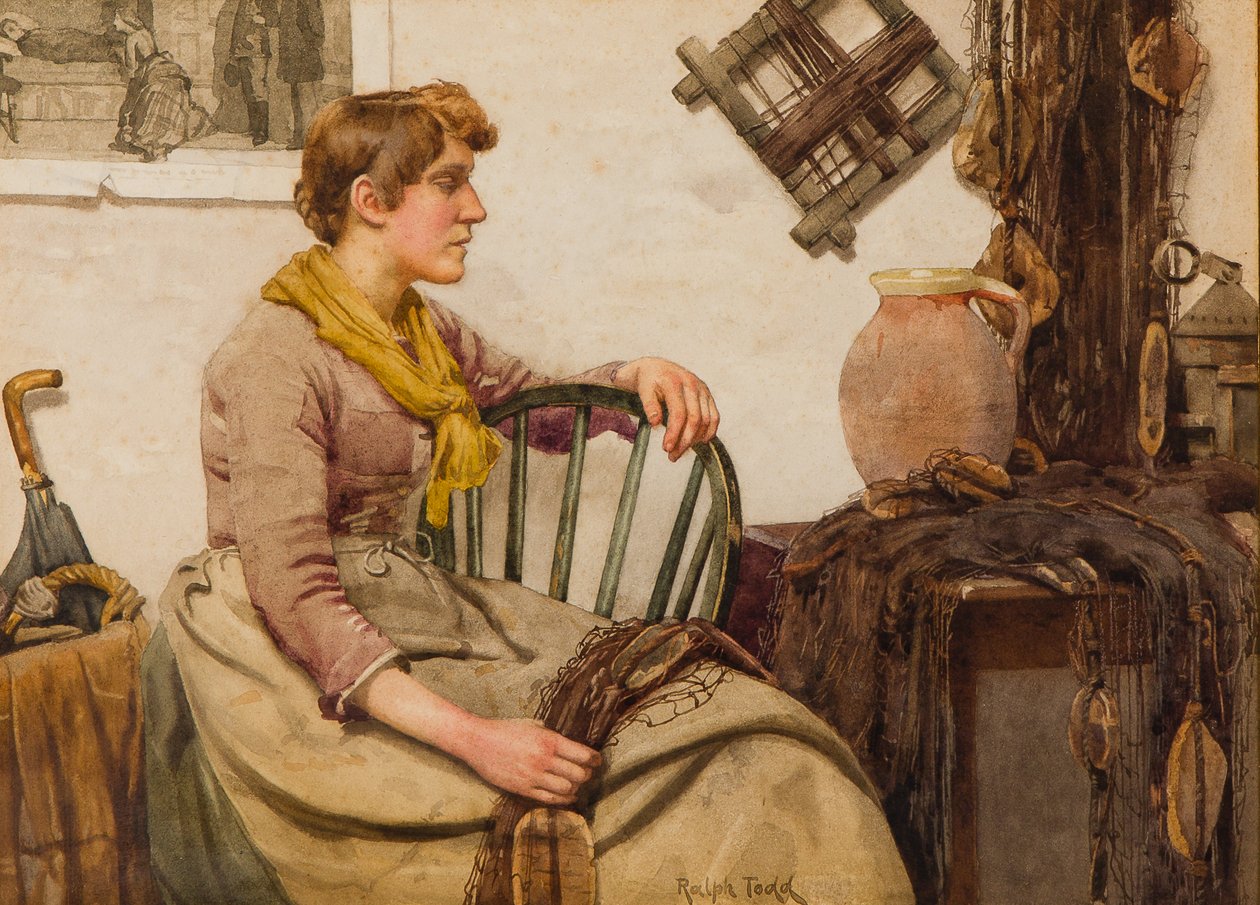 Woman Mending Nets by Ralph Todd