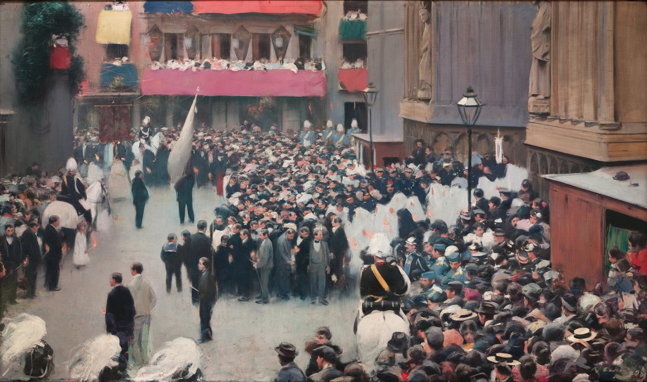 The Corpus Christi Procession Leaving the Church of Santa Maria del Mar by Ramon Casas i Carbo