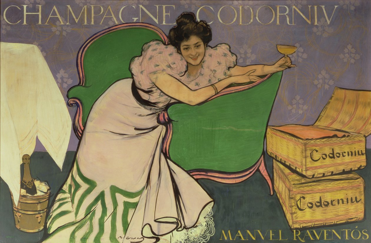 Poster advertising Codorniu Champagne by Ramon Casas i Carbo
