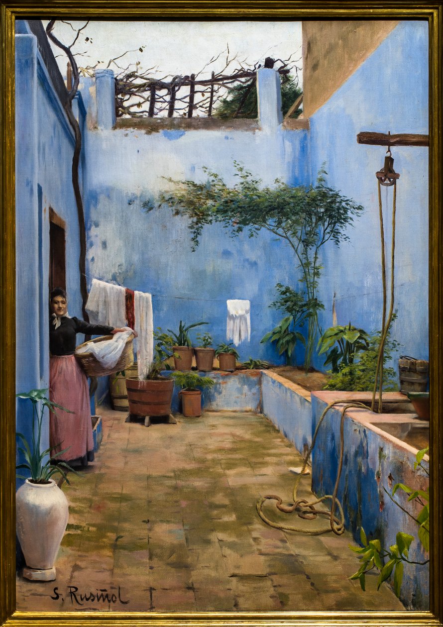 The Blue Patio by Ramon and Rusinol Santiago (1861 1932) Casas
