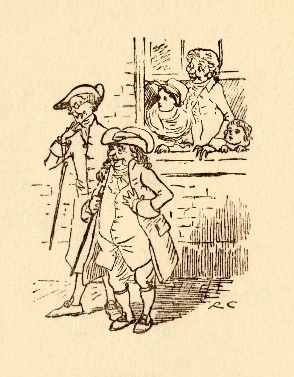 Bystanders watch as John Gilpin gallops past by Randolph Caldecott
