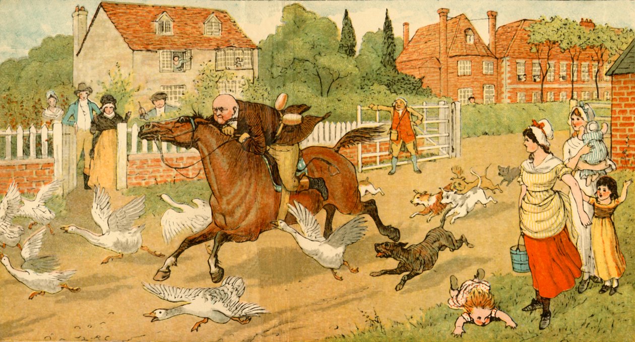 John Gilpin gallops through a village, 1878, c1918 by Randolph Caldecott