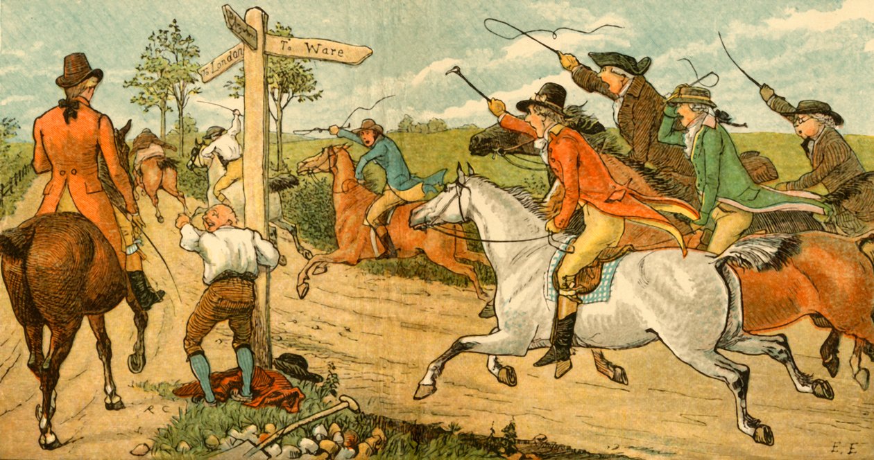 John Gilpin on His Bolting Horse Being Chased by Passers-by by Randolph Caldecott