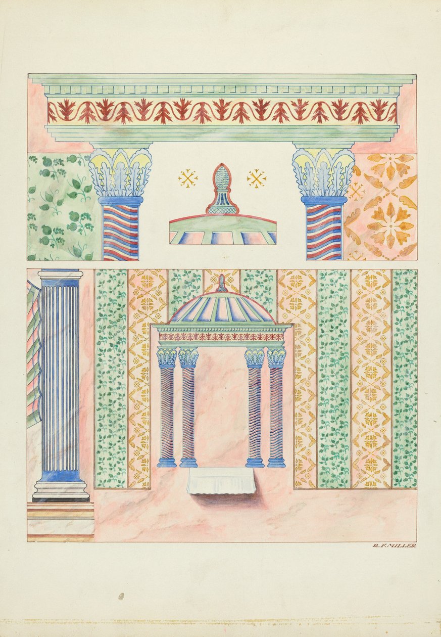 Details of Wall Paintings, Side Wall of Sanctuary by Randolph F. Miller