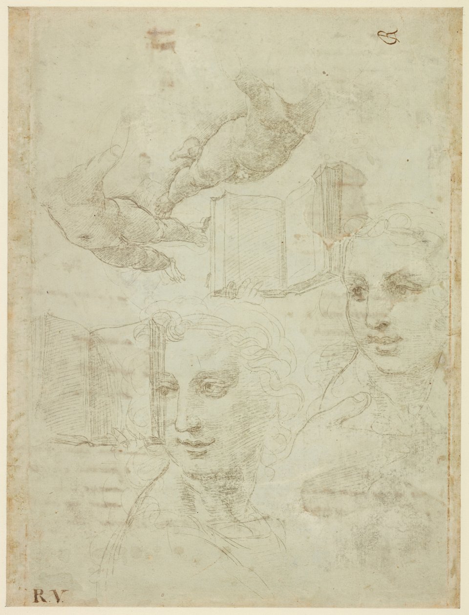 Recto: Two Heads and other Studies. Verso: Rough draft of the Sonnet 