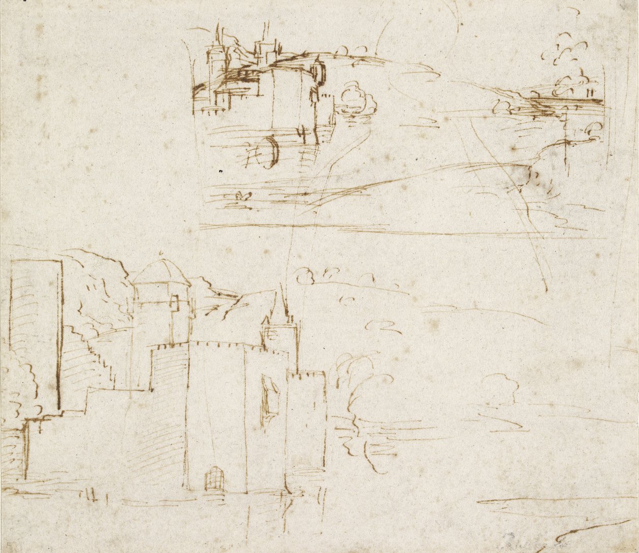 Two Separate Sketches of Landscapes by Raffaello Sanzio Raphael