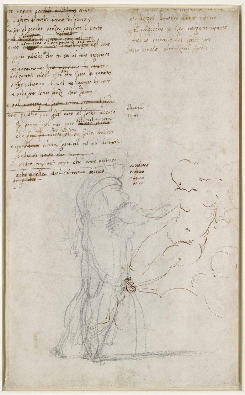 Figure Studies and a Draft Sonnet (detail) by Raffaello Sanzio Raphael